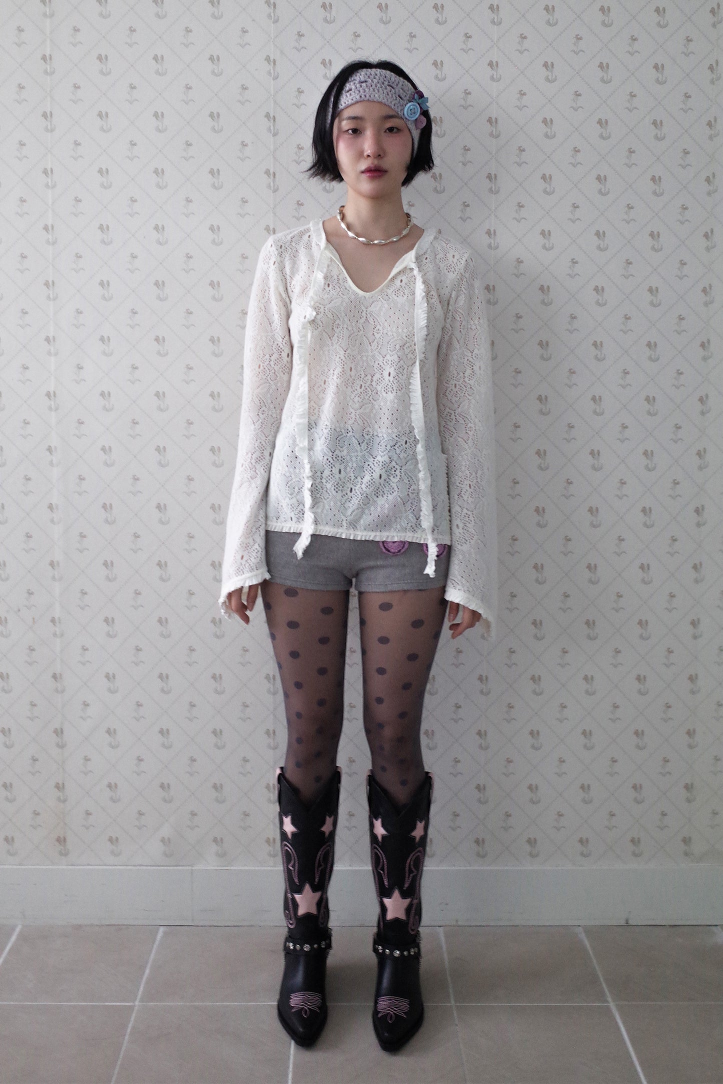 Brushed Lace Tunic Top (White)