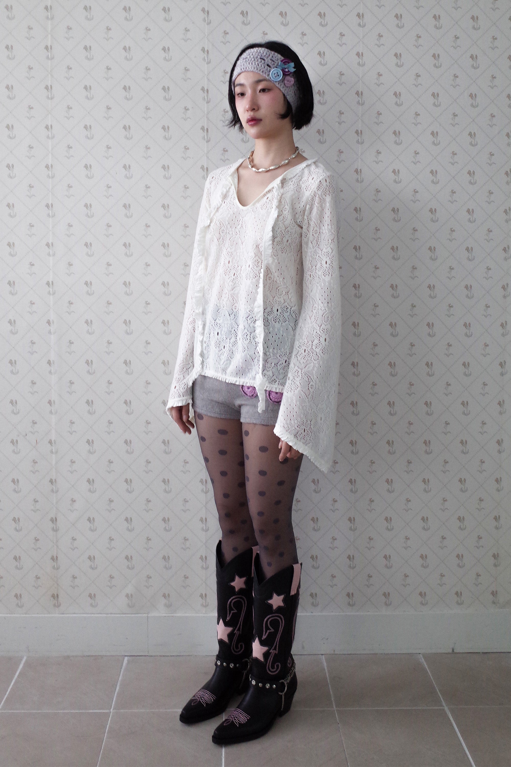 Brushed lace tunic top white