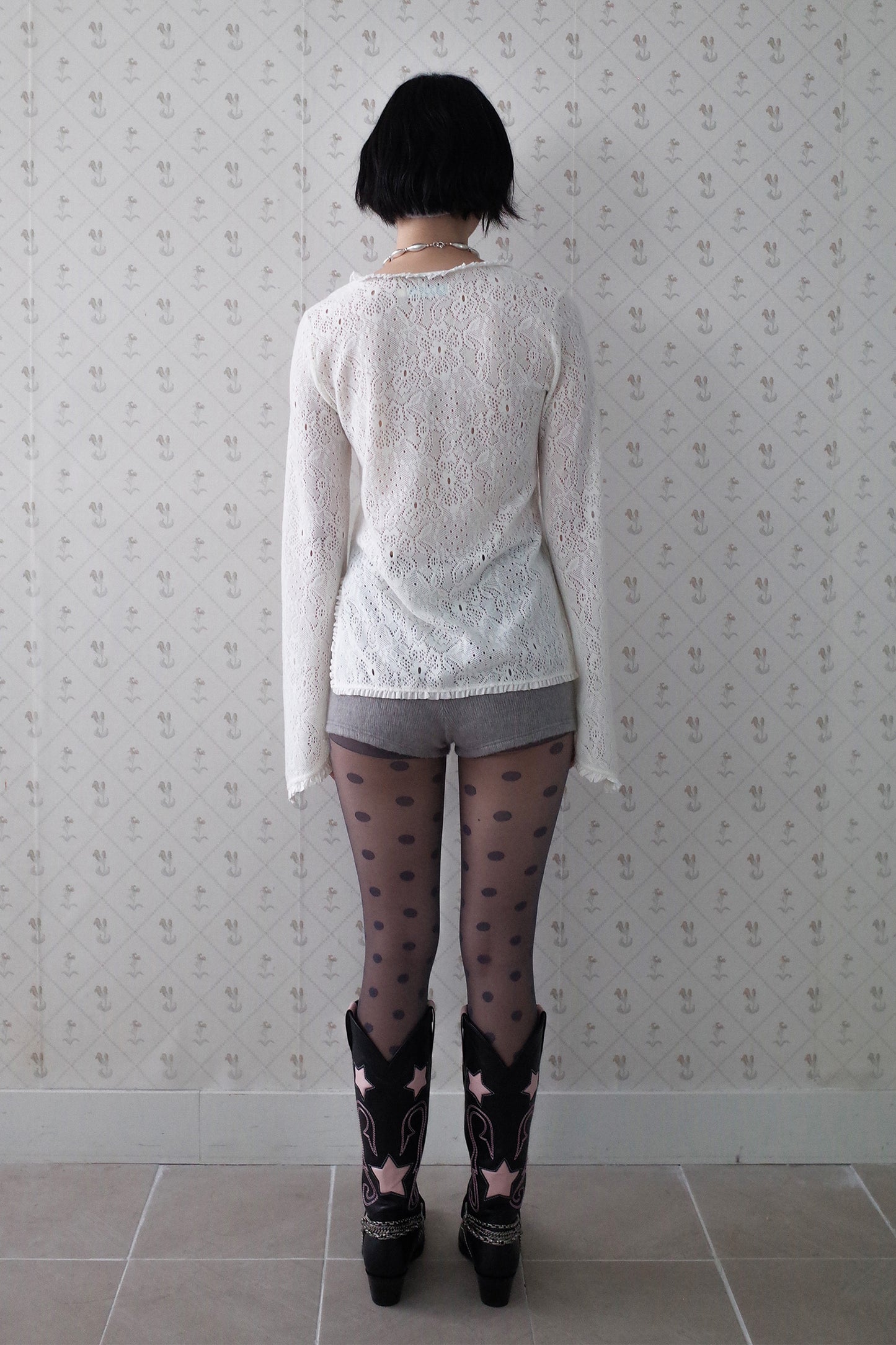 Brushed Lace Tunic Top (White)