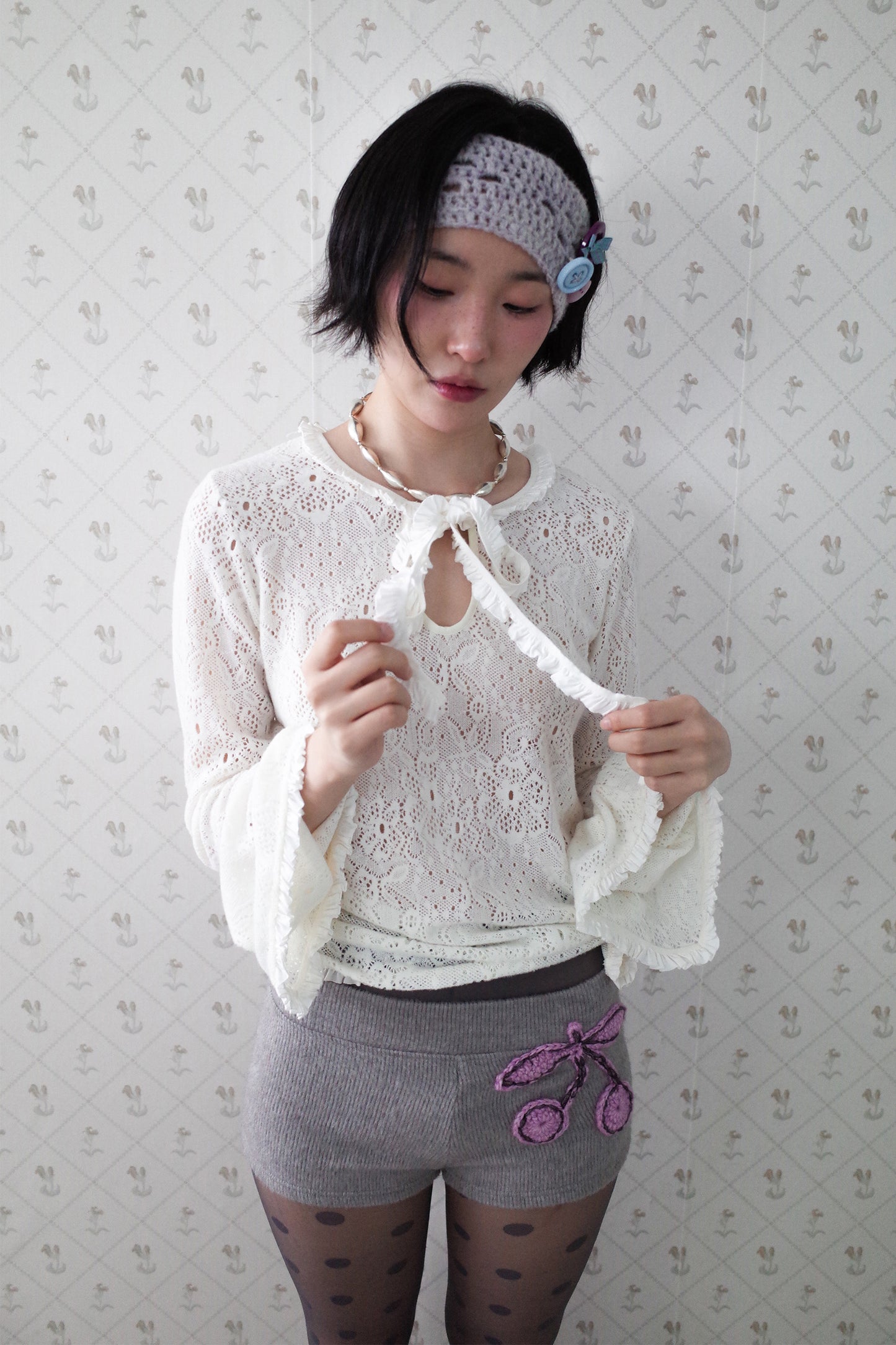 Brushed Lace Tunic Top (White)