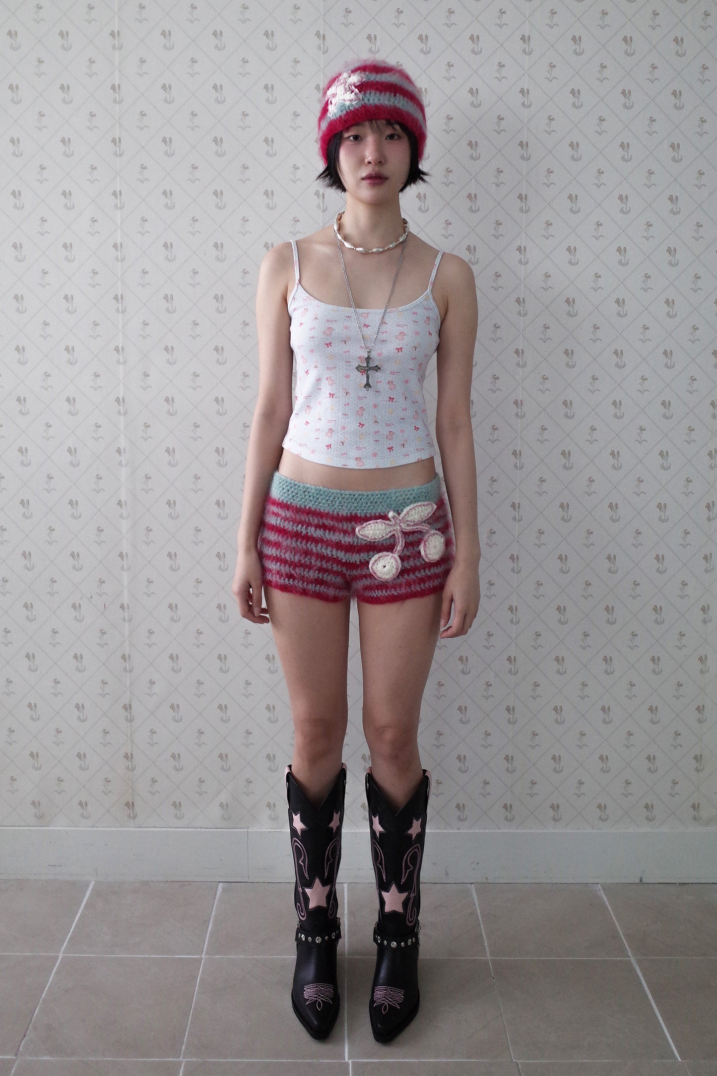 [Ordermade] Crochet Mohair Cherry Shorts (Pink)