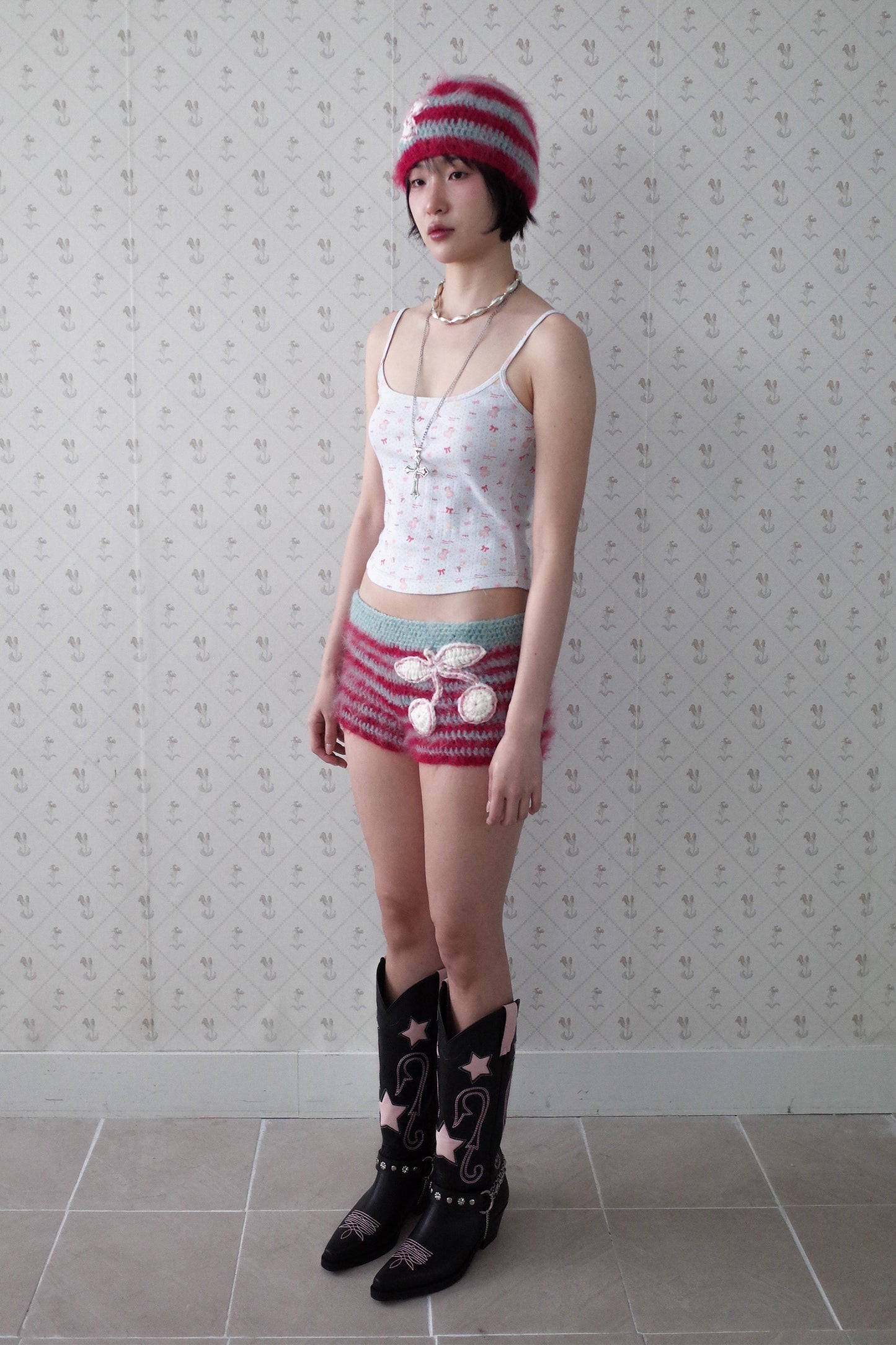 [Ordermade] Crochet Mohair Cherry Shorts (Pink)