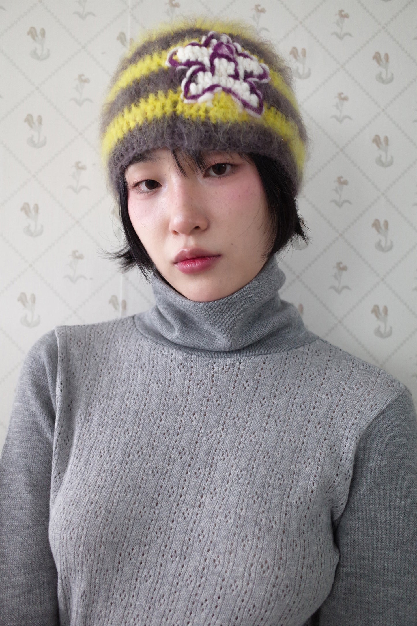 Crochet Mohair Star Beanie (Yellow)