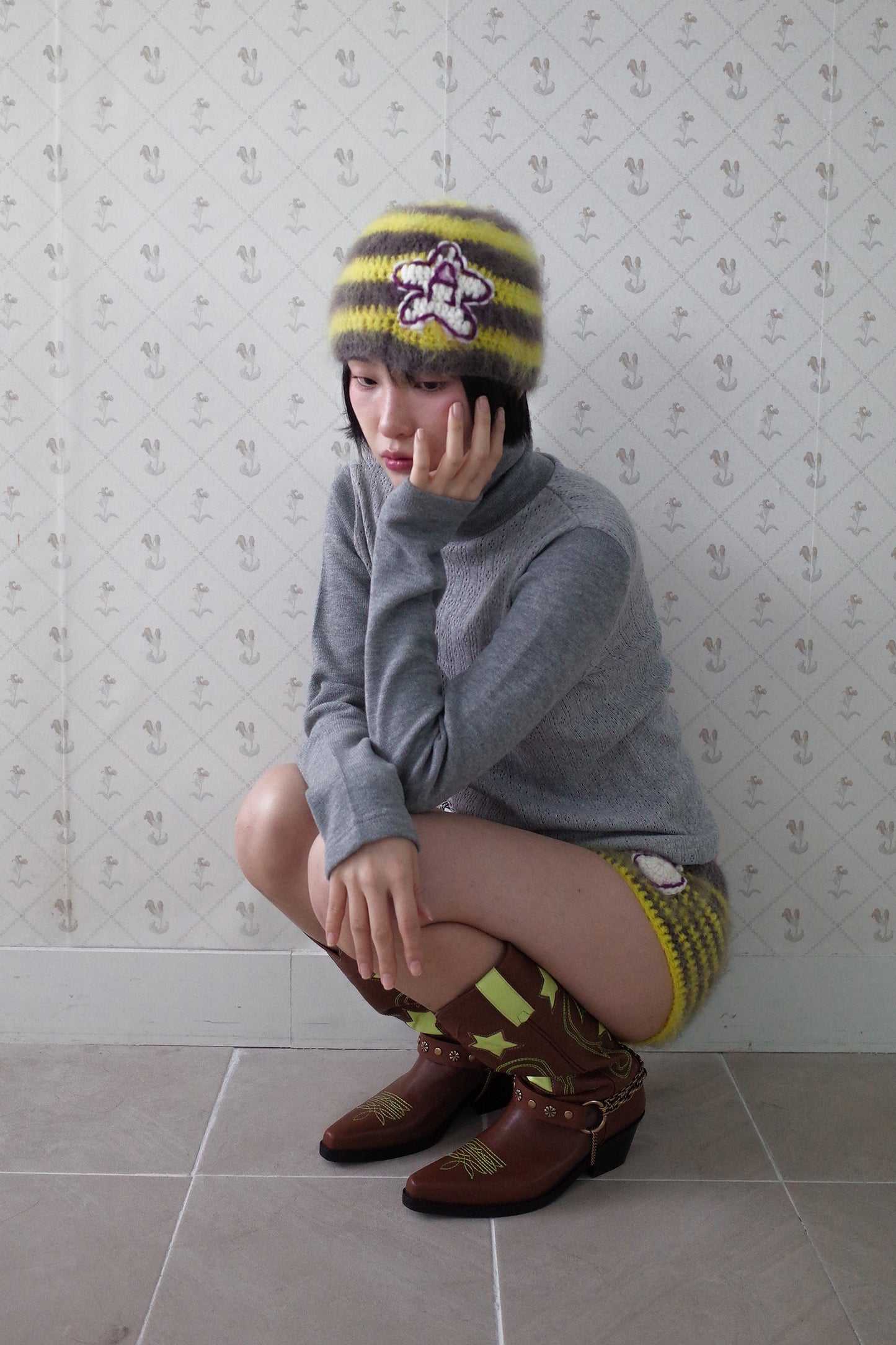 Crochet Mohair Star Beanie (Yellow)