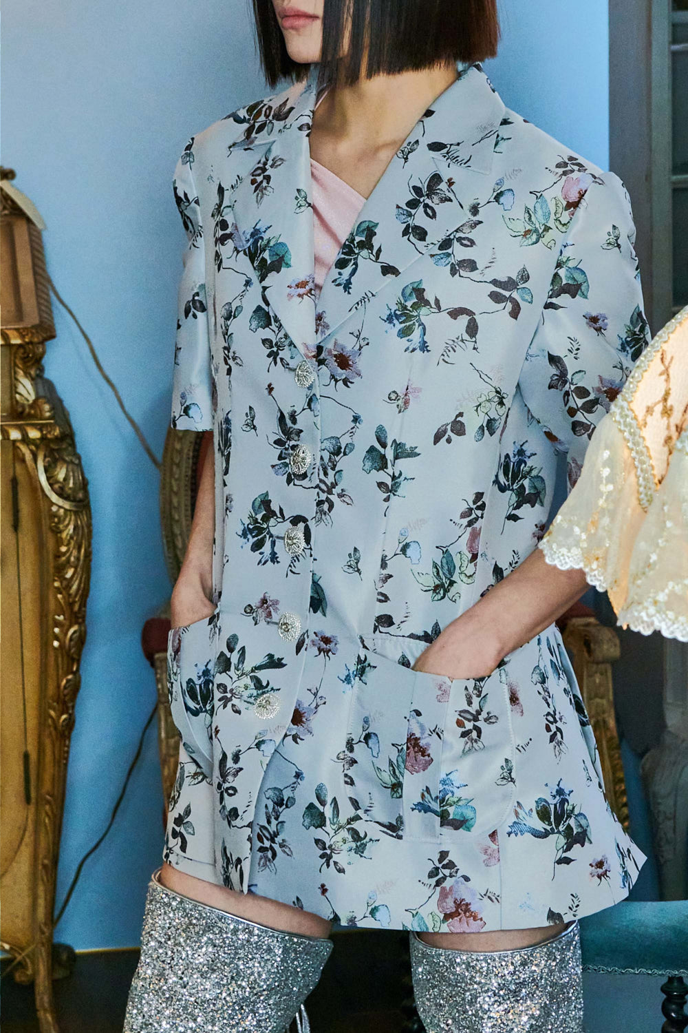 Full Flower Half Sleeve Jacket (Grey)