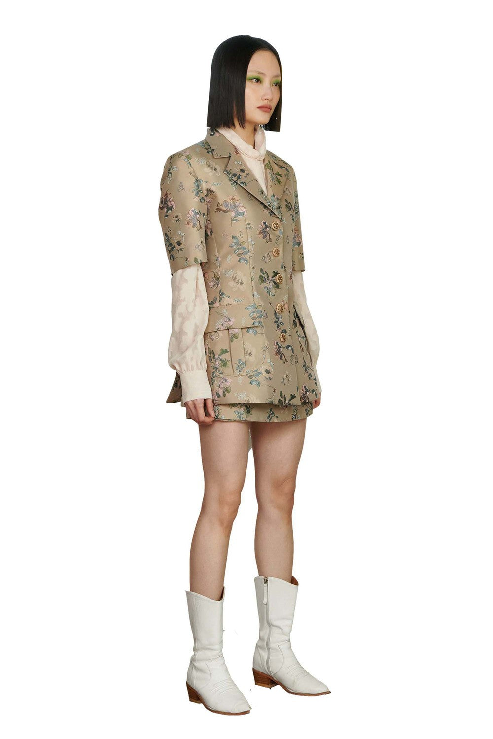 Full Flower Half Sleeve Jacket (Beige)