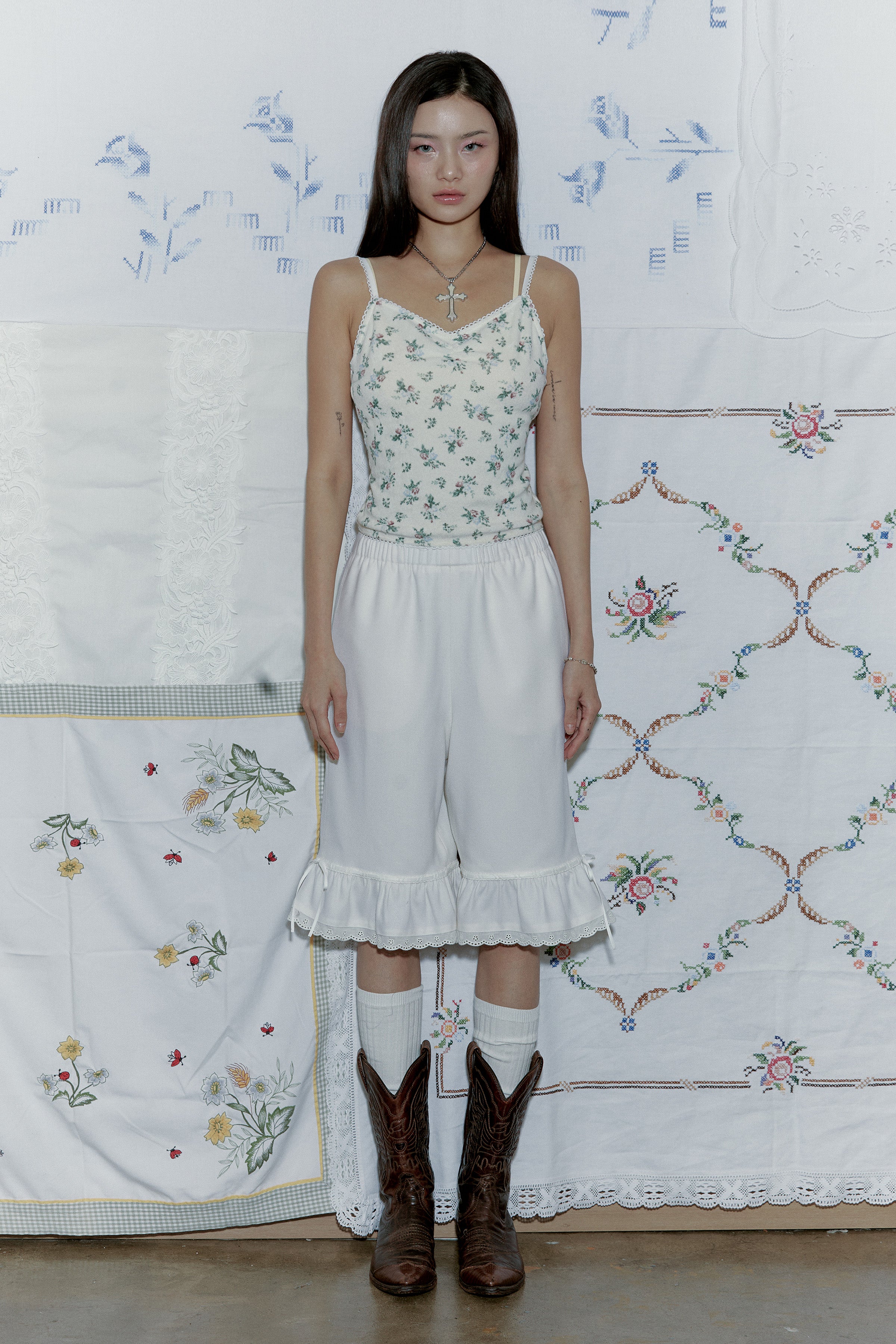 VINTAGE FLOWER TERRY SLIP_CREAM