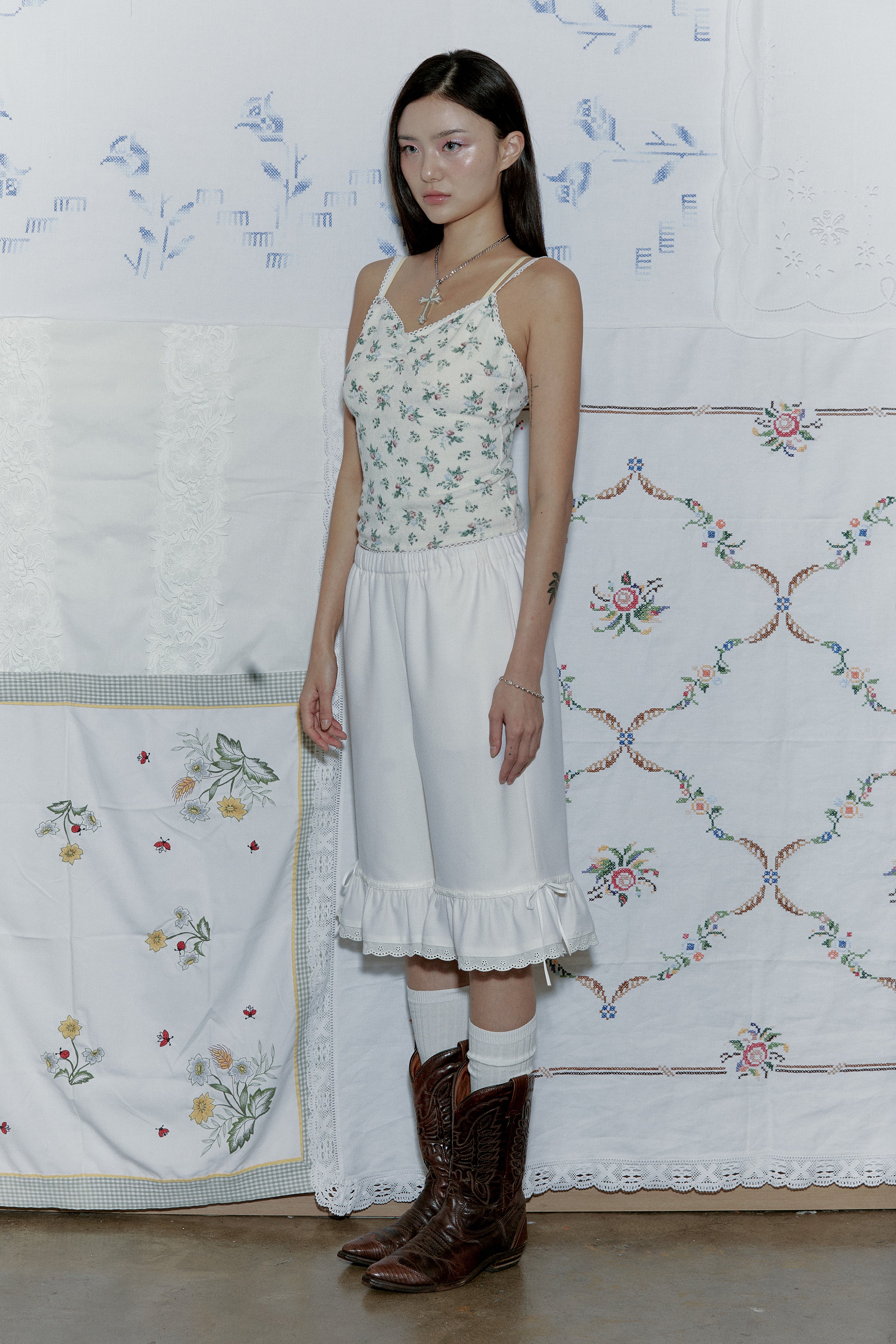 VINTAGE FLOWER TERRY SLIP_CREAM