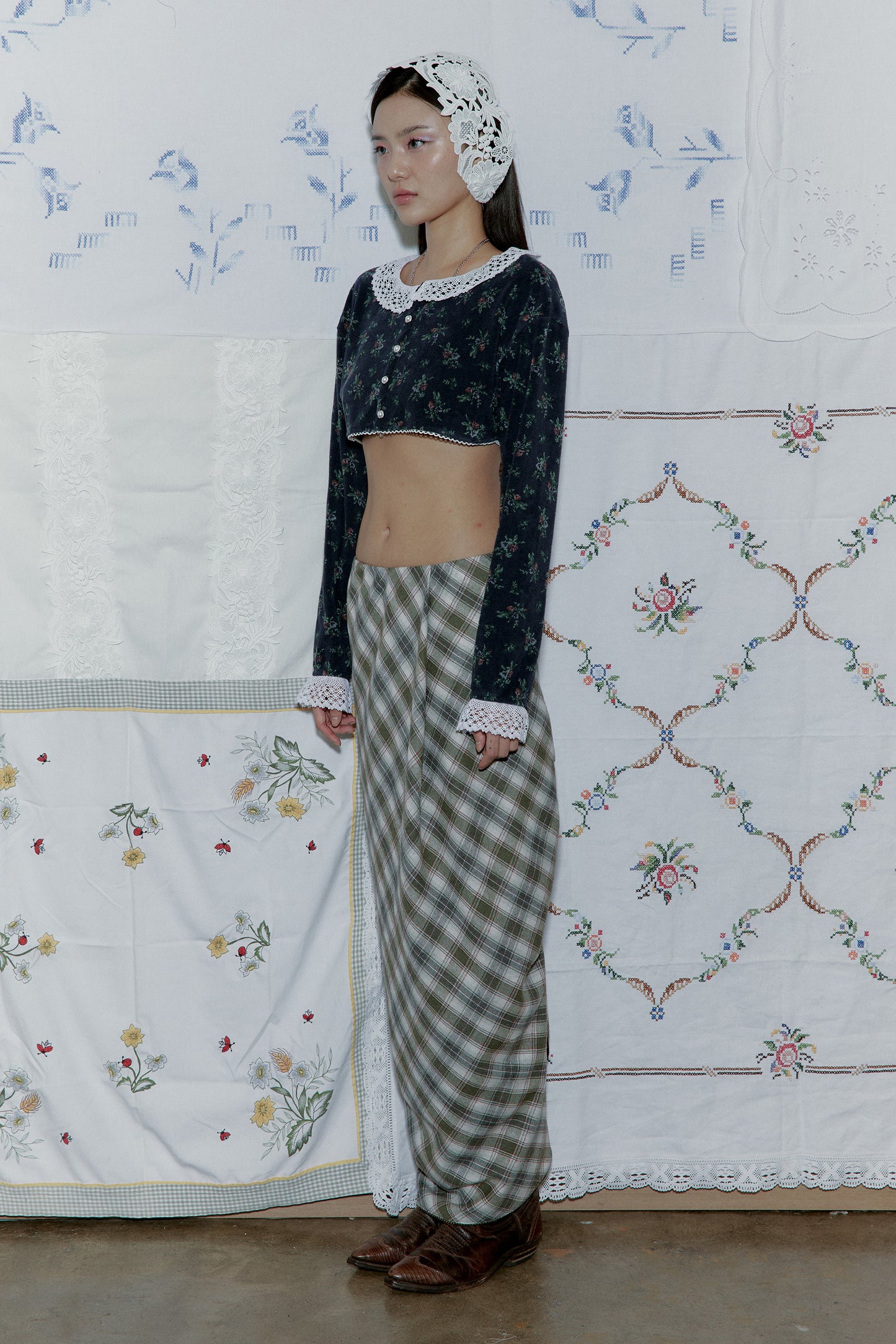 Vintage Flower Terry Cardigan (Navy)