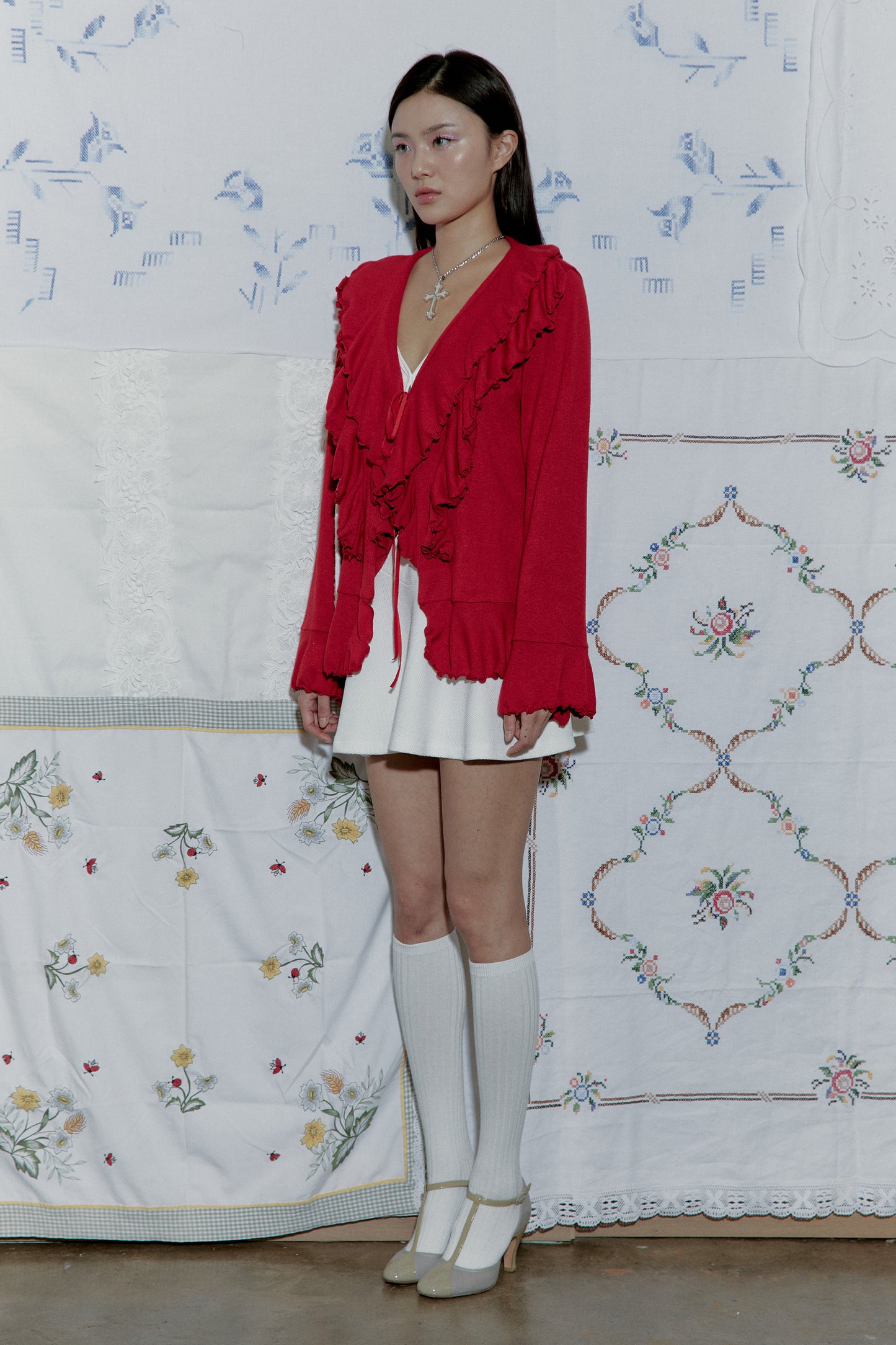 Hippie Ruffle Cardigan (Red)