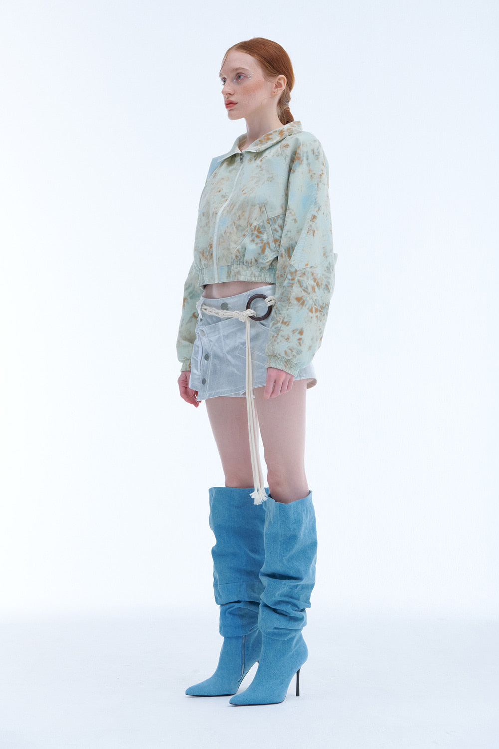 Tie-Dyed Corduroy Crop Jumper (Light Blue)
