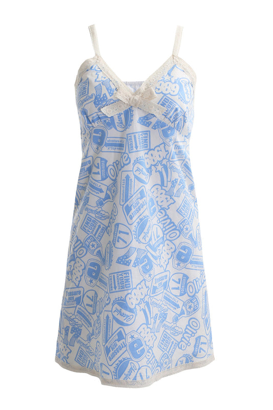 Lettering Slip Dress (Blue)