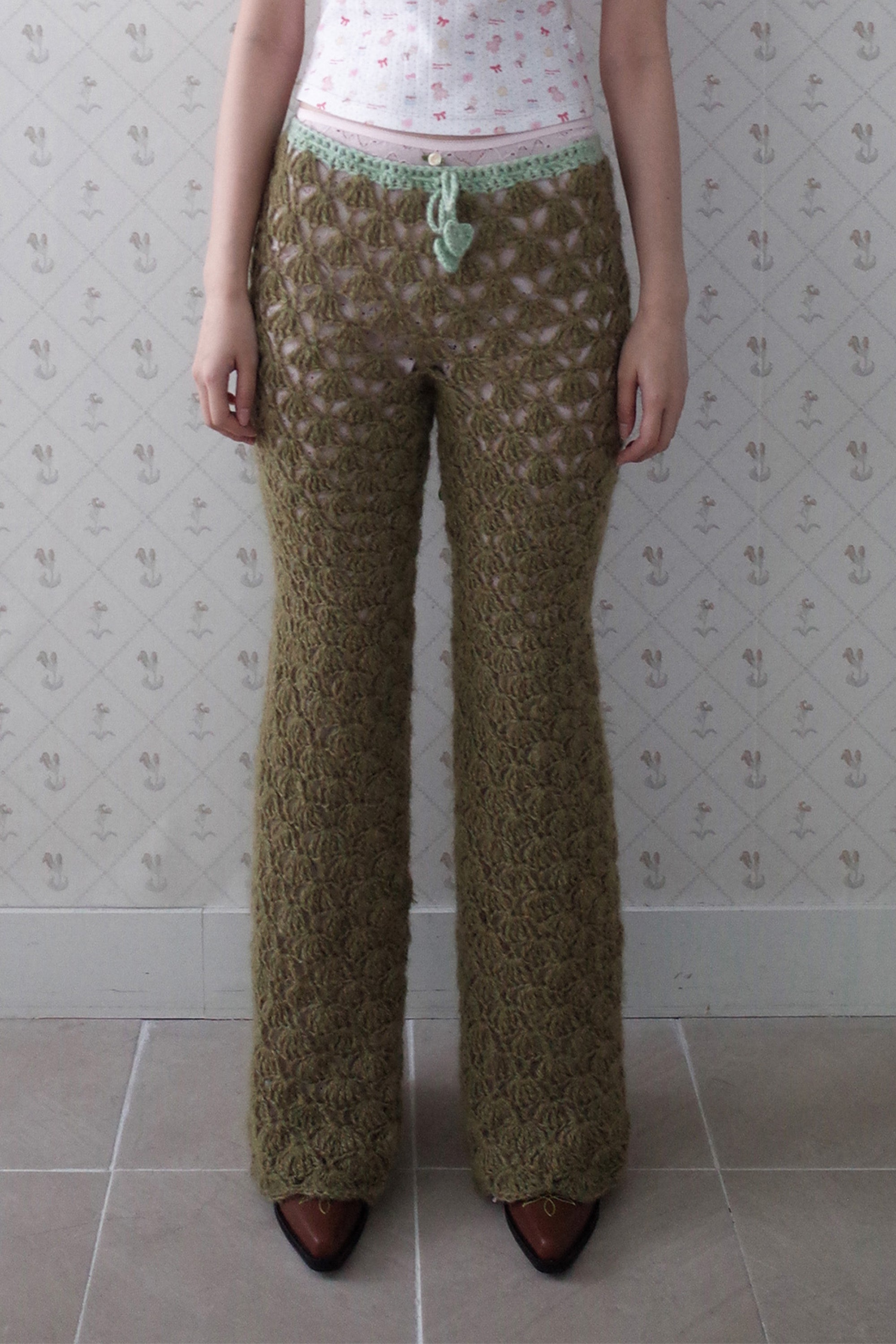 [Ordermade]Shell crochet boots-cut pants khaki