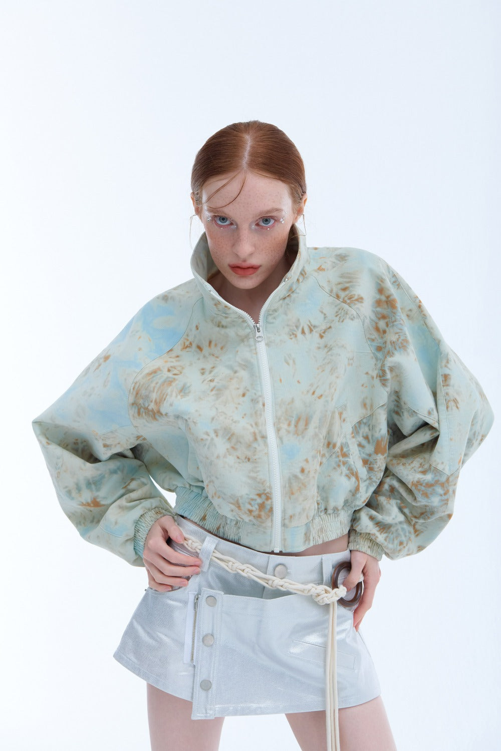 Tie-Dyed Corduroy Crop Jumper (Light Blue)