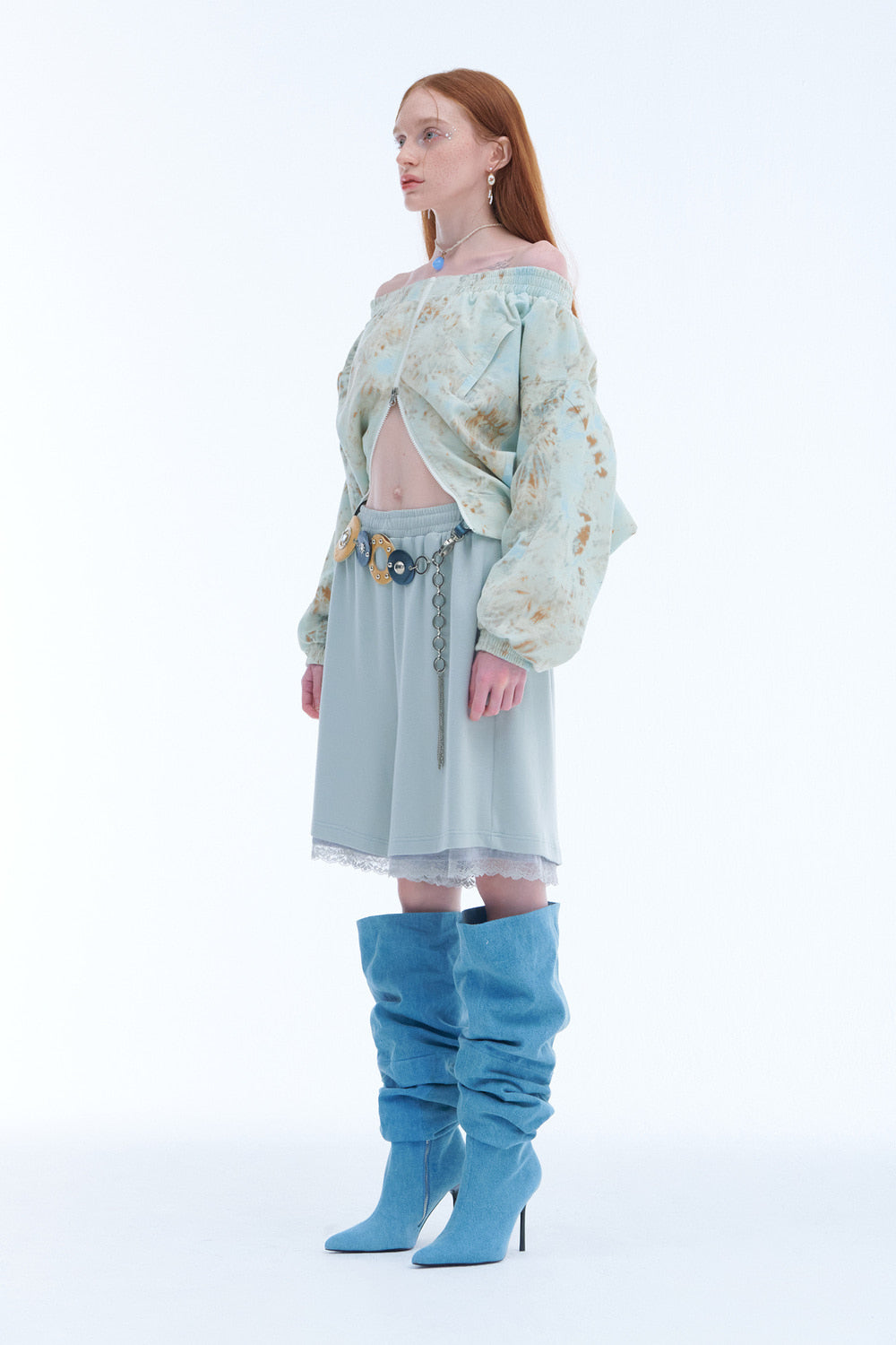 Tie-Dyed Corduroy Crop Jumper (Light Blue)