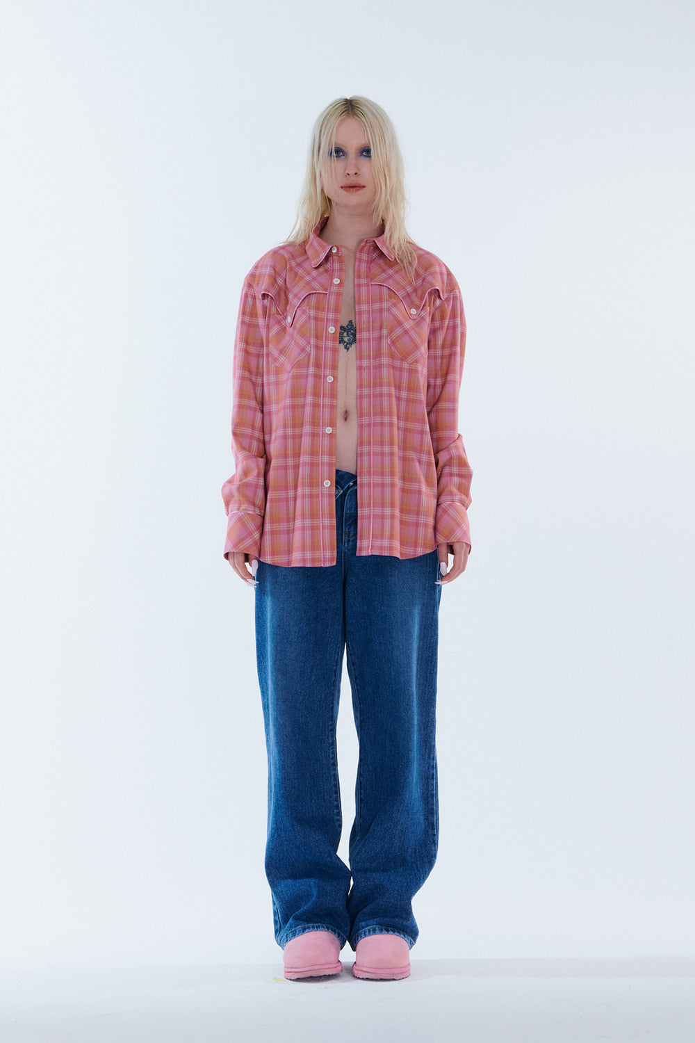Check pattern western shirts pink