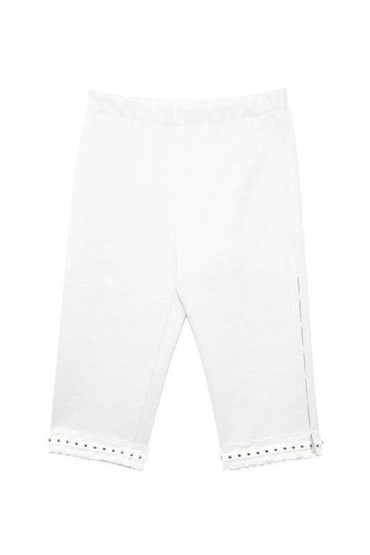 Side Hole Capri Pants (White)
