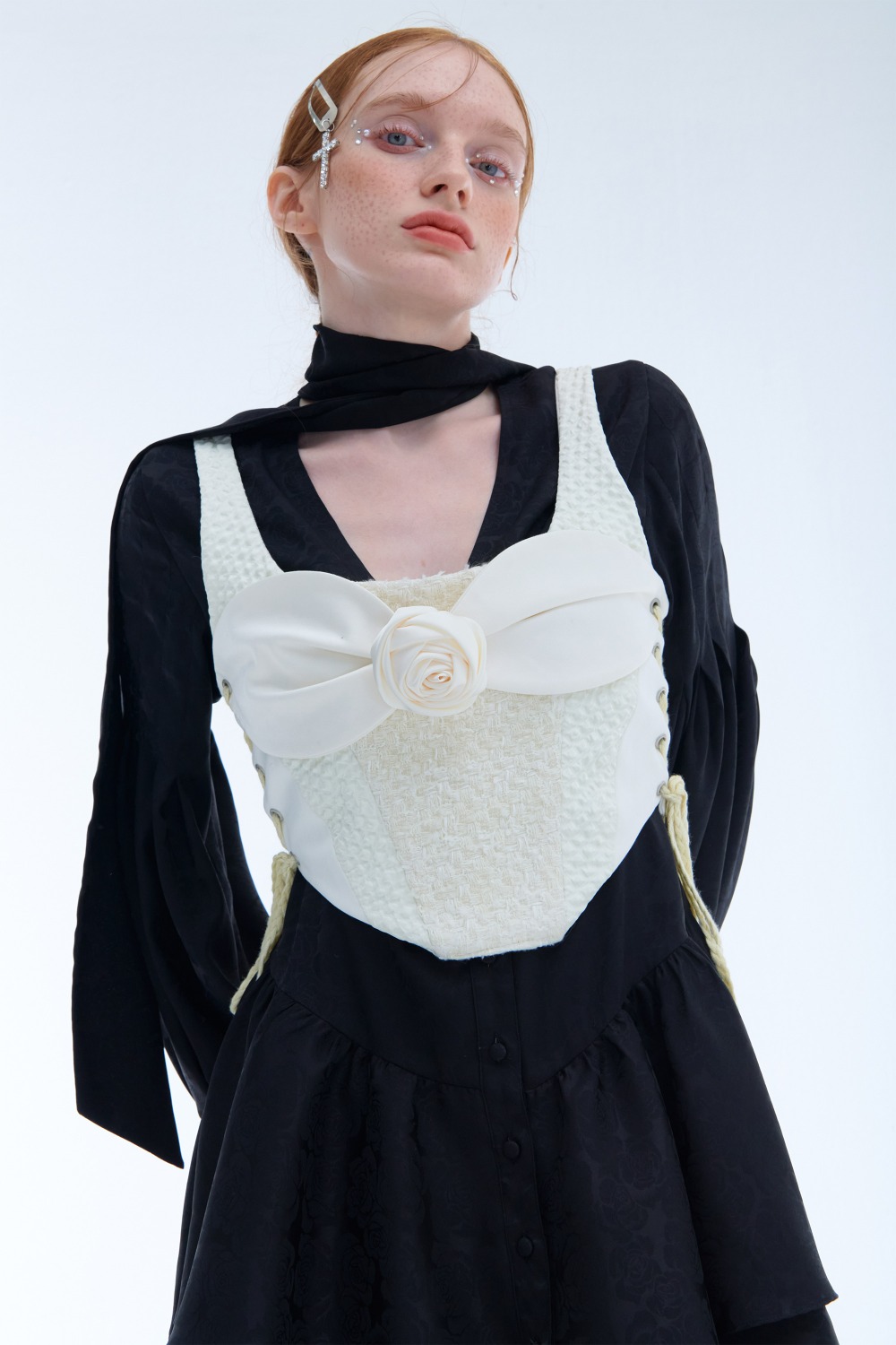Rose tweed corset bustier
