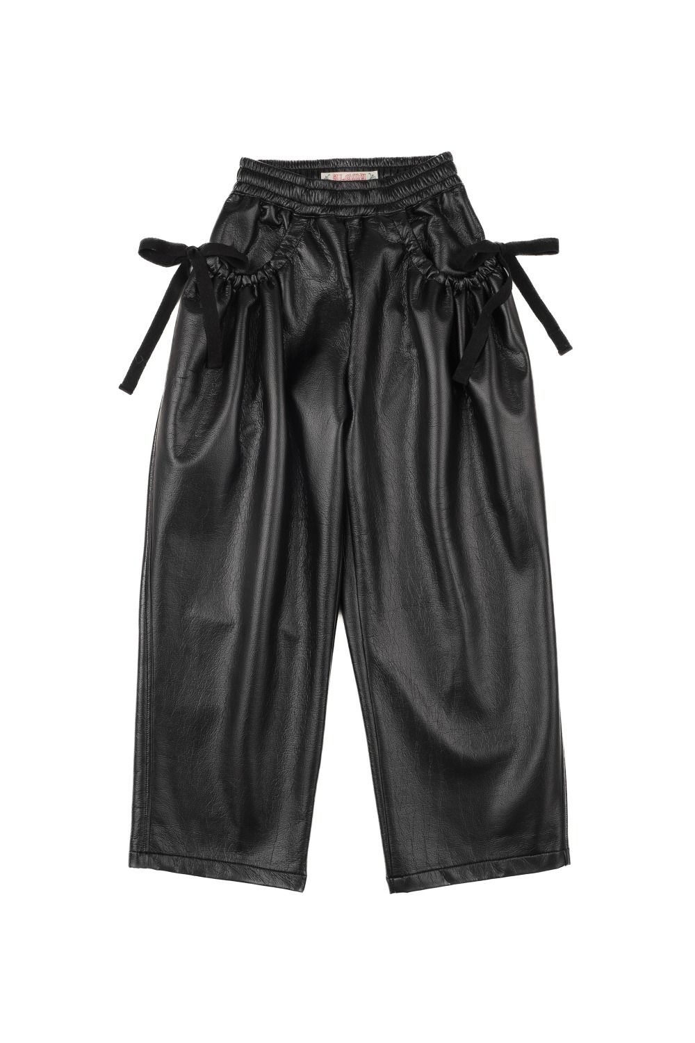 Shirring pocket vegan leather pants (BLACK)